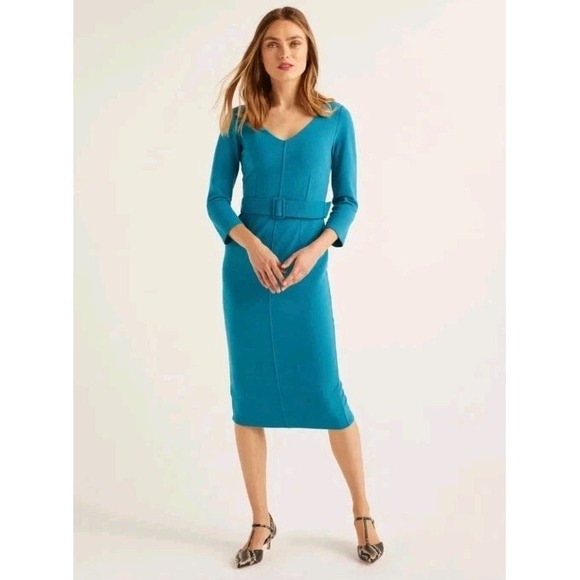 Boden Dresses & Skirts - BODEN Margie Ottoman V Neck Dress Teal Blue Womens Size 4 Ribbed Preppy Pencil
